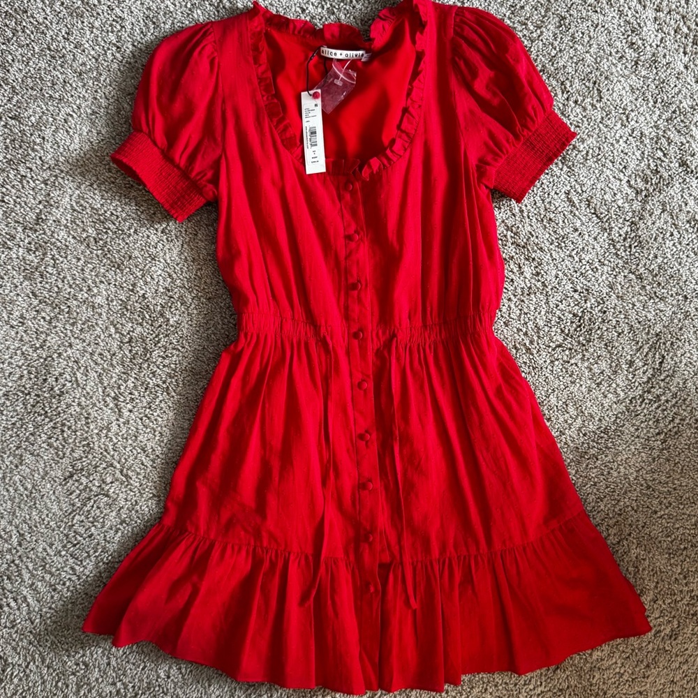 Alice + Olivia Bright Poppy Swiss Dot Mini Dress